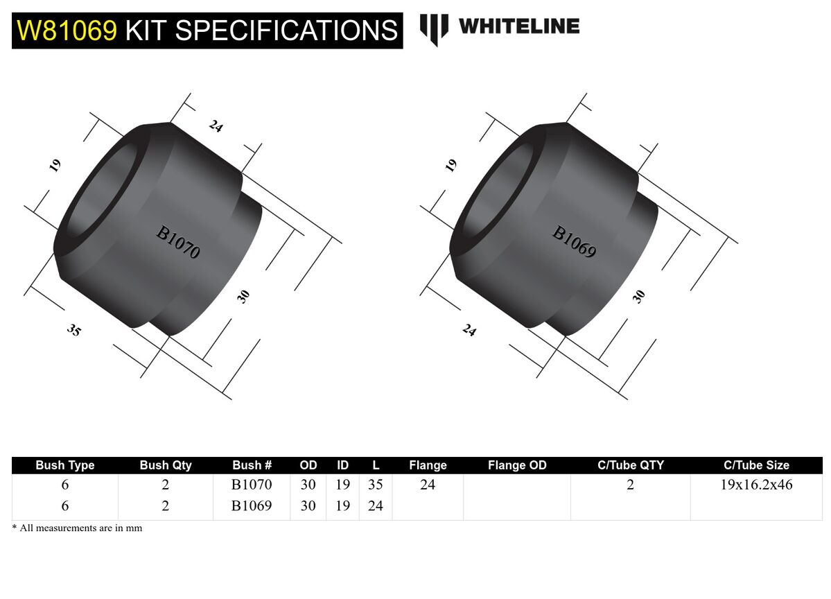 W81069 Whiteline Front Strut Rod - To Chassis Bushing Kit to Suit Chrysler Valiant and Dodge Phoenix | Genuine Whiteline Suspension Component - photo 5 of 5