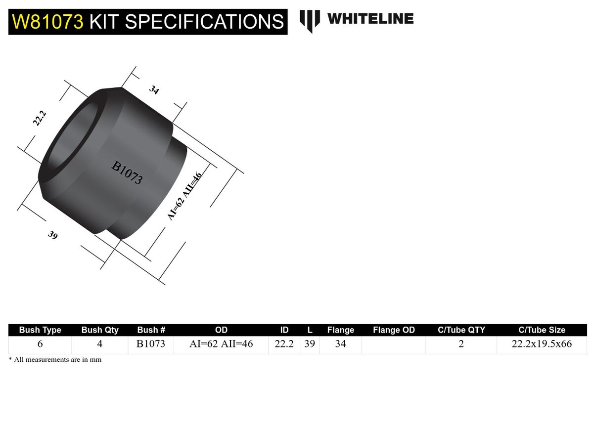 W81073 Whiteline Front Strut Rod - To Chassis Bushing Kit to Suit Ford Cortina TE, TF and Falcon/Fairlane XC | Genuine Whiteline Suspension Component - photo 4 of 4