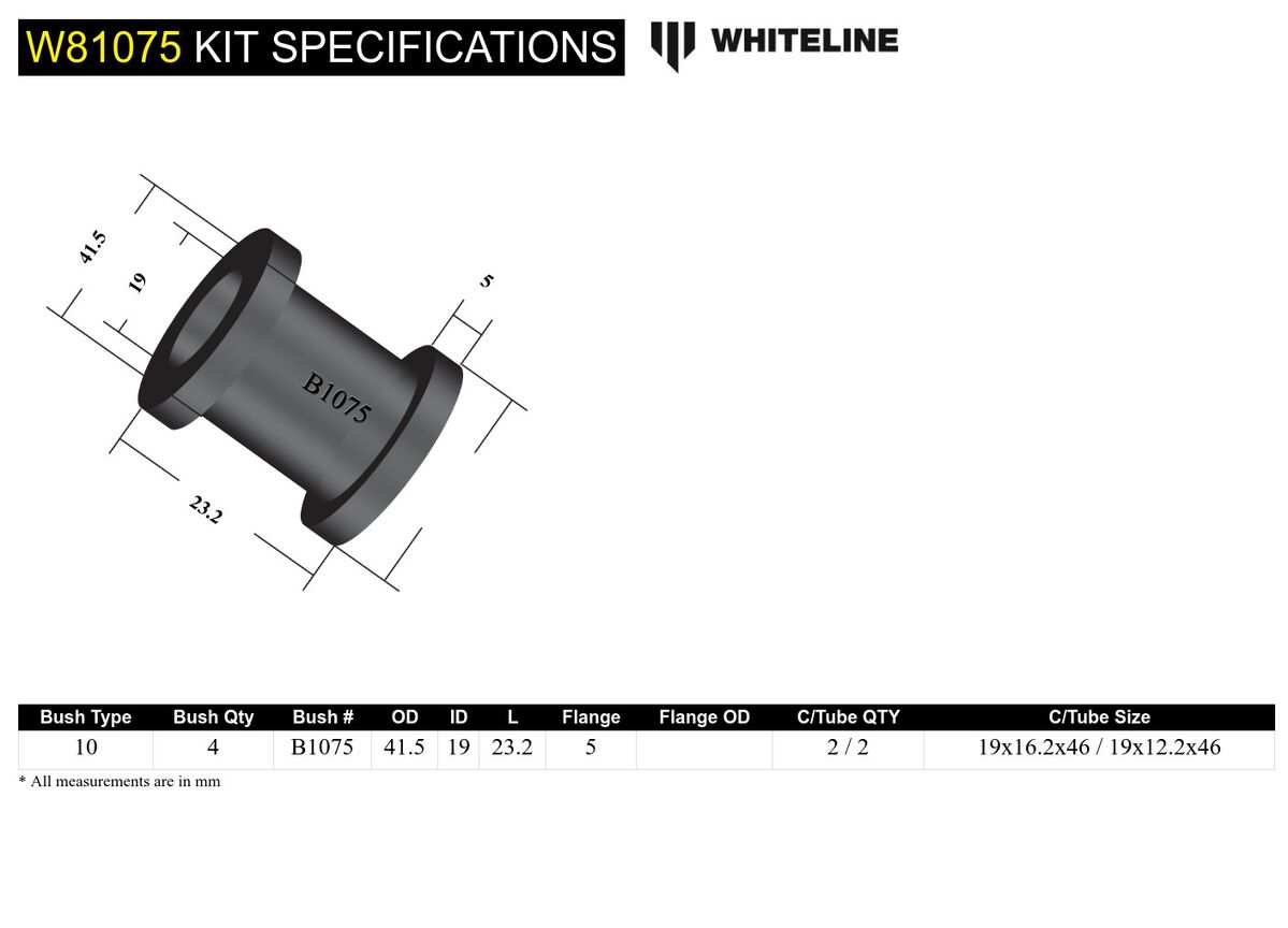 W81075 Whiteline Front Strut Rod - To Chassis Bushing Kit to Suit Mitsubishi L300 and Nissan Navara D21, D22 | Genuine Whiteline Suspension Component - photo 4 of 4