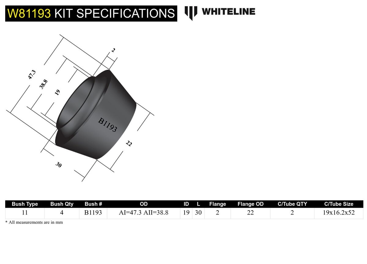 W81193 Whiteline Front Strut Rod - To Chassis Bushing Kit to Suit Toyota Corolla, Celica, Corona and Supra | Genuine Whiteline Suspension Component - photo 5 of 5