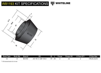 W81193 Whiteline Front Strut Rod - To Chassis Bushing Kit to Suit Toyota Corolla, Celica, Corona and Supra | Genuine Whiteline Suspension Component - photo 5 of 5