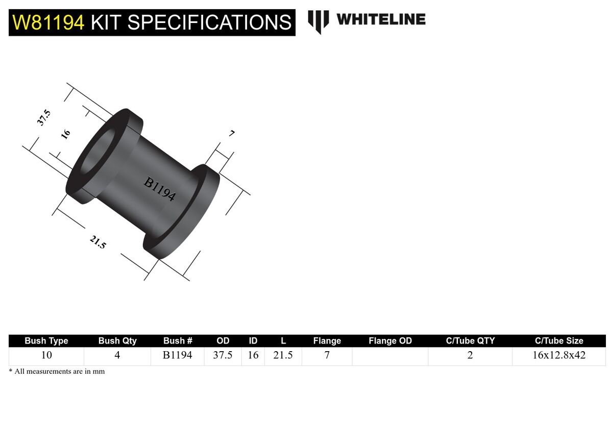 W81194 Whiteline Front Strut Rod - To Chassis Bushing Kit to Suit Nissan 180B, 200B and Bluebird | Genuine Whiteline Suspension Component - photo 5 of 5