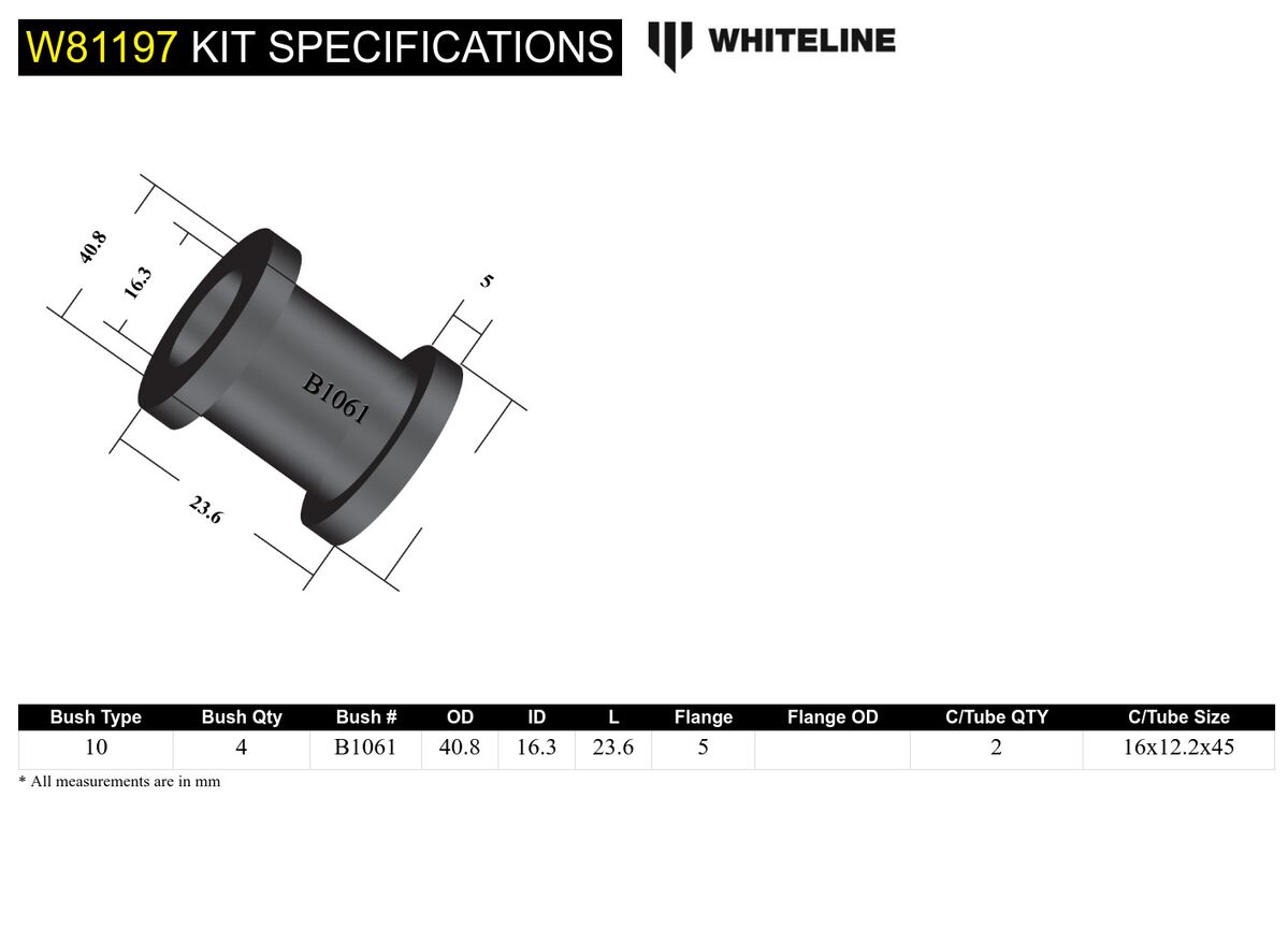W81197 Whiteline Front Strut Rod - To Chassis Bushing Kit to Suit Nissan Bluebird, Datsun and Skyline | Genuine Whiteline Suspension Component - photo 6 of 6