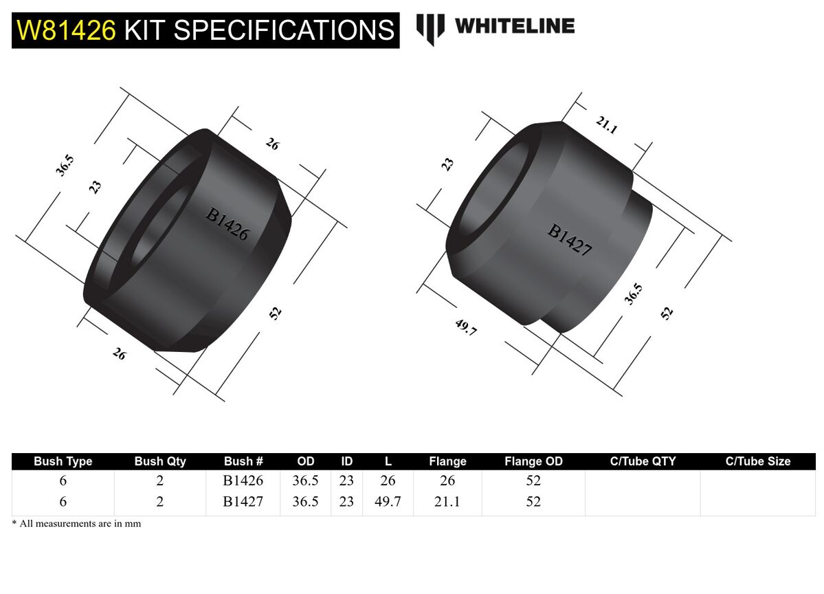 W81426 Whiteline Front Leading Arm - To Chassis Bushing Kit to Suit Ford F Series F100, F250 and F350 | Genuine Whiteline Suspension Component - photo 5 of 5