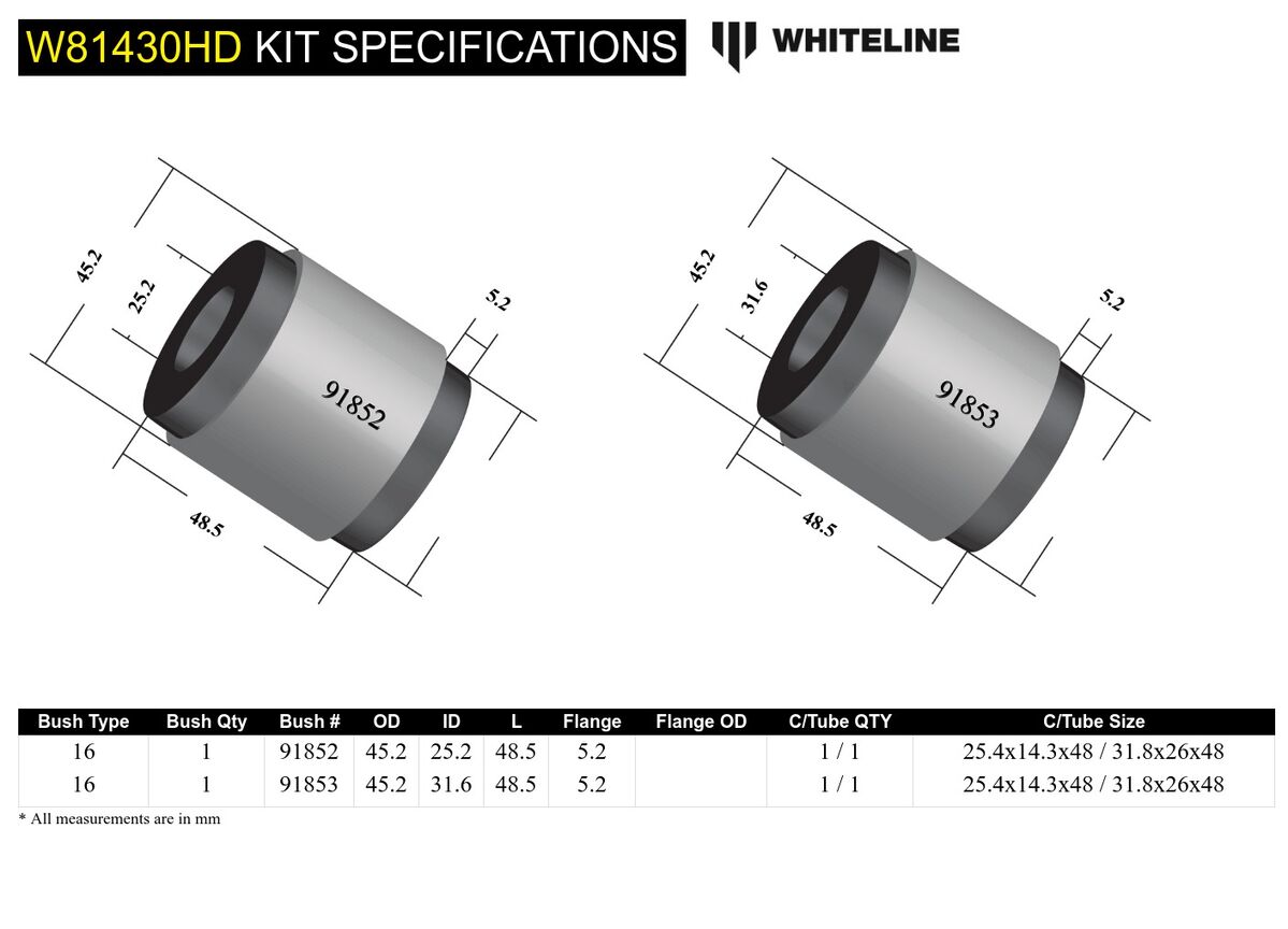 W81430HD Whiteline Panhard Rod - Bushing Kit Heavy Duty to Suit Nissan Navara D23, Patrol GQ, GU Y60, Y61 | Genuine Whiteline Suspension Component - photo 6 of 6