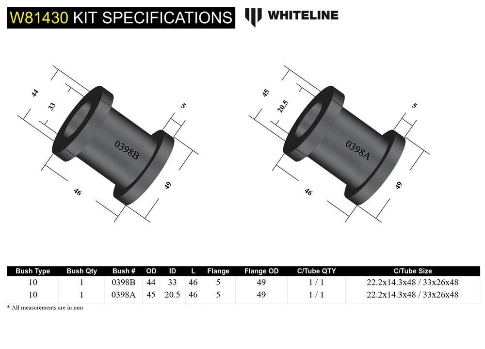 W81430 Whiteline Panhard Rod - Bushing Kit to Suit Nissan Navara D23, Patrol GQ, GU Y60, Y61 | Genuine Whiteline Suspension Component - photo 6 of 6