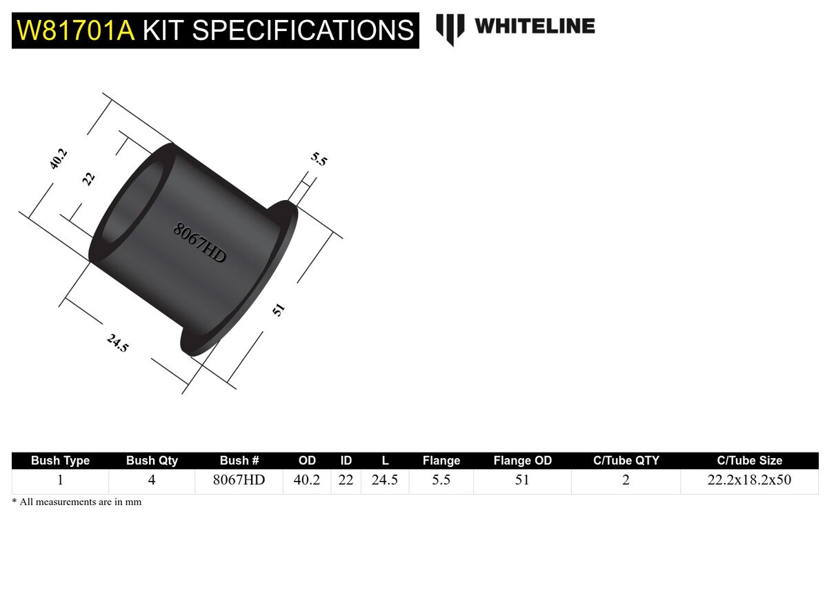 W81701A Whiteline Rear Panhard Rod - Bushing Kit to Suit Toyota Land Cruiser 80 and 105 Series | Genuine Whiteline Suspension Component - photo 5 of 5