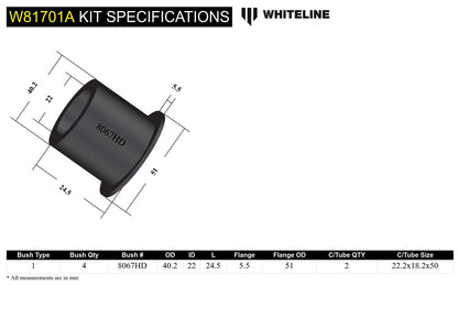 W81701A Whiteline Rear Panhard Rod - Bushing Kit to Suit Toyota Land Cruiser 80 and 105 Series | Genuine Whiteline Suspension Component - photo 5 of 5