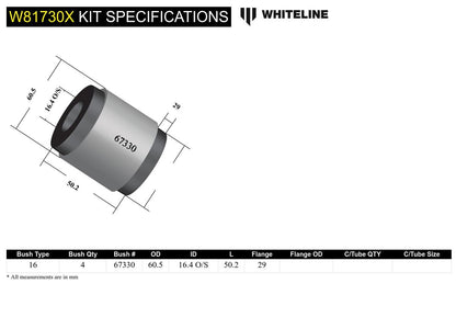 W81730X Whiteline Front Leading Arm - To Differential Bushing Kit Extra Offset to Suit Nissan Patrol GQ, GU and Toyota Land Cruiser 80, 105 Series | Genuine Whiteline Suspension Component - photo 5 of 5