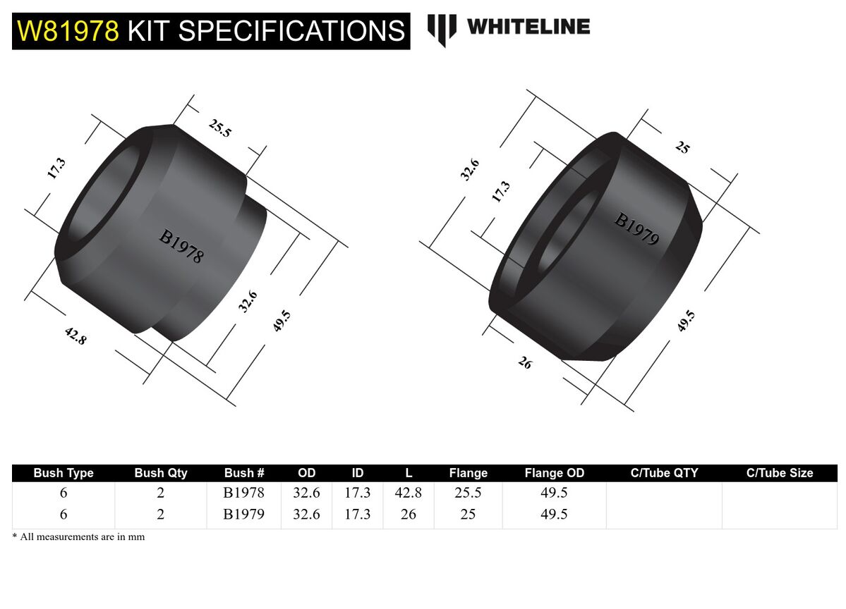 W81978 Whiteline Front Strut Rod - To Chassis Bushing Kit to Suit Ford Falcon XK-XP and Mustang Classic | Genuine Whiteline Suspension Component - photo 5 of 5