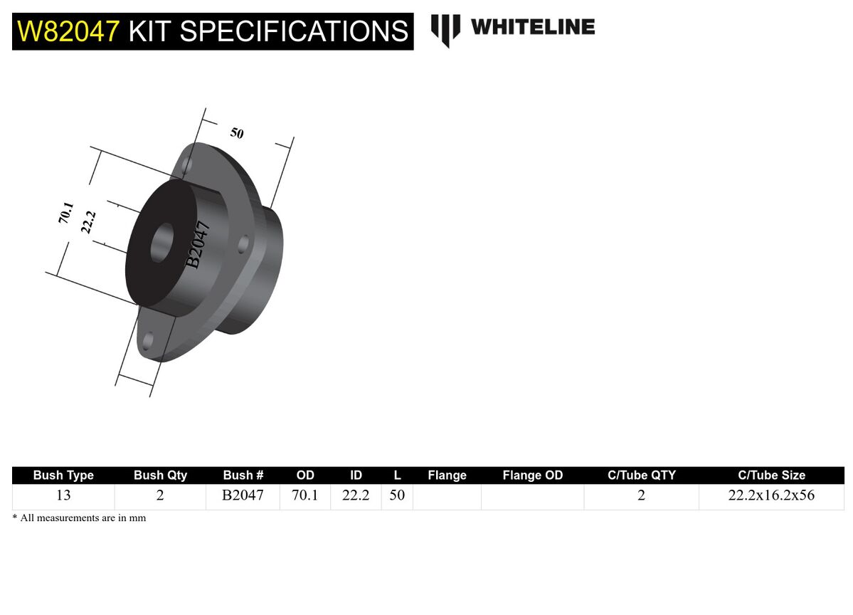 W82047 Whiteline Front Strut Rod - To Chassis Bushing Kit Offset to Suit Holden Commodore VT-VZ and HSV | Genuine Whiteline Suspension Component - photo 5 of 5