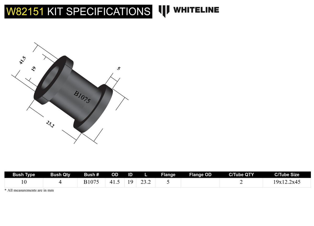 W82151 Whiteline Front Strut Rod - To Chassis Bushing Kit to Suit Honda City, Civic and CR-X | Genuine Whiteline Suspension Component - photo 5 of 5