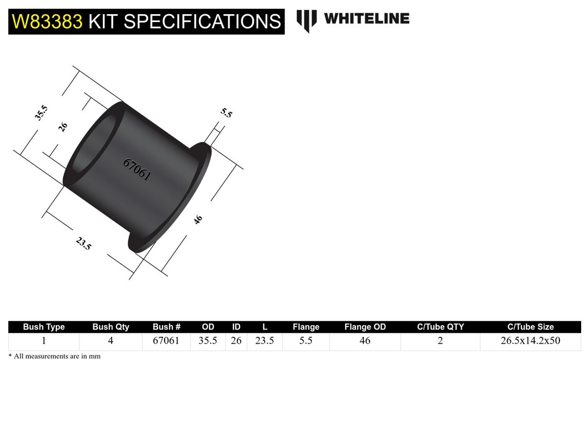 W83383 Whiteline Rear Panhard Rod - Bushing Kit to Suit Toyota FJ Cruiser, Fortuner and Prado | Genuine Whiteline Suspension Component - photo 5 of 5