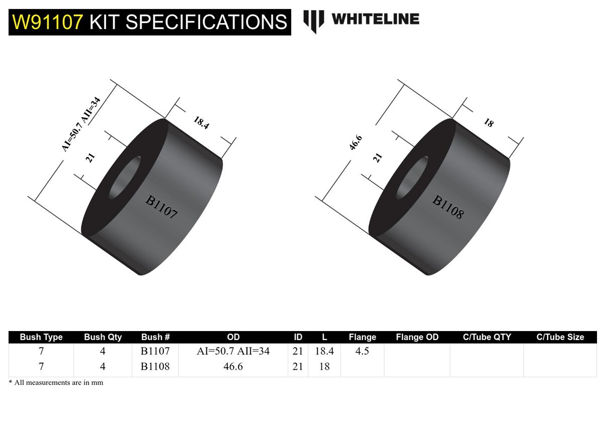 W91107 Whiteline Front Subframe - Bushing Kit to Suit Holden HQ-WB and Torana LH-LX | Genuine Whiteline Suspension Component - photo 4 of 4