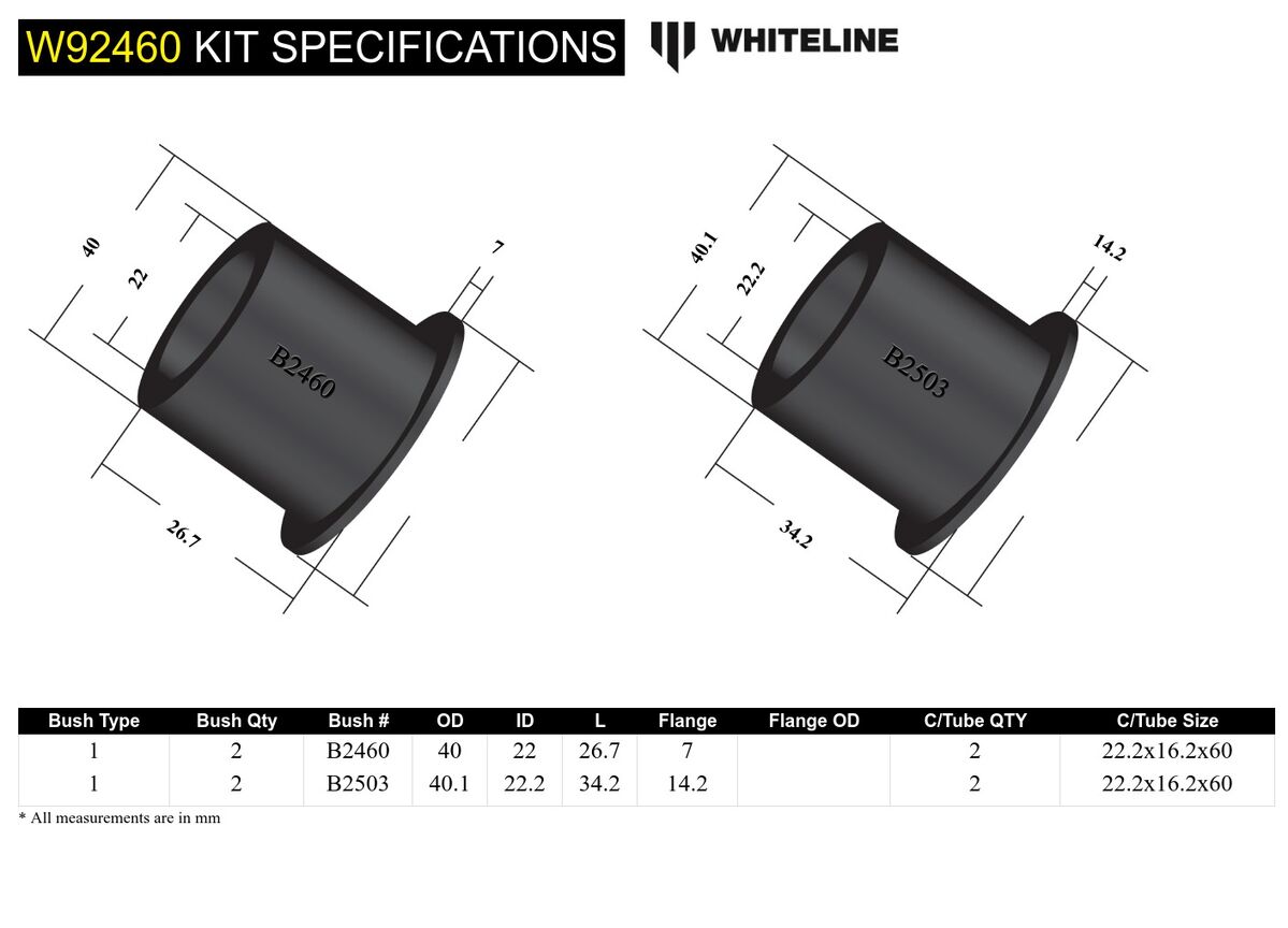 W92460 Whiteline Rear Differential Mount - Bushing Kit to Suit Nissan 1600, 180B, 240K and Bluebird | Genuine Whiteline Suspension Component - photo 5 of 5