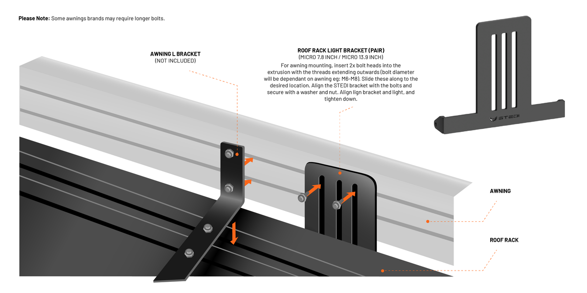 ROOFBRK-13.9 Roof Rack Light Bracket (Pair) to suit Micro V2 13.9 Inch | Genuine STEDI Product