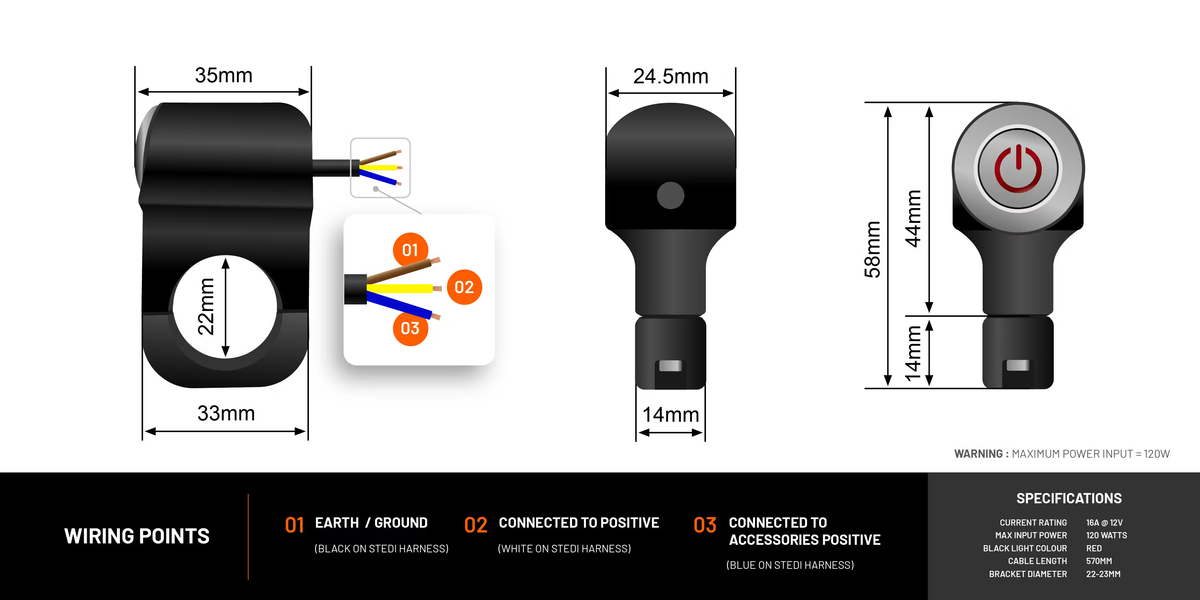 ST-MB-SWITCH Motorcycle LED Light Switch Handlebar Mount | Genuine STEDI Product, image 14