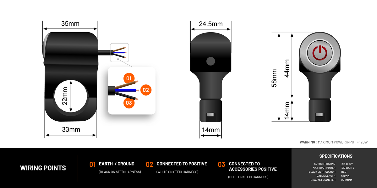 ST-MB-SWITCH Motorcycle LED Light Switch Handlebar Mount | Genuine STEDI Product, image 12