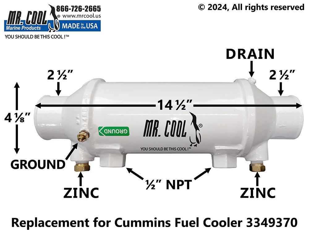 3349370 / 4989987 Aftermarket Cummins QSM11 Fuel Cooler 4 x 8.25 in | Sawley's Select Marine Parts