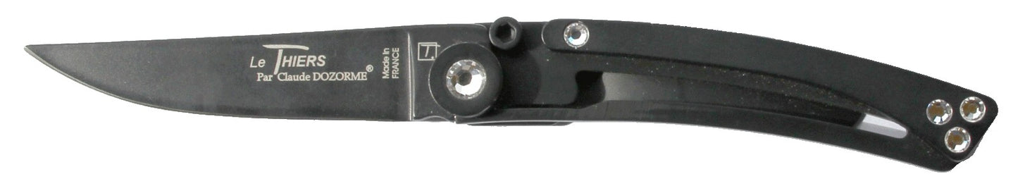 CD.179.53N Claude Dozorme - 8cm Swarovski Series Teflon Stainless Steel Pocket Knife (Liner Lock, Black Handle with White Diamantes)