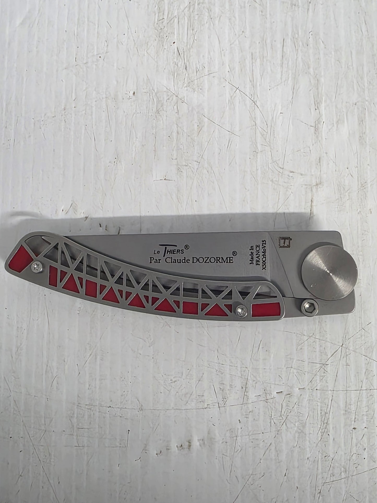 CD.142.96 Claude Dozorme  9cm Eiffel Series Stainless Steel Pocket Knife (Liner Lock, Red Handle)