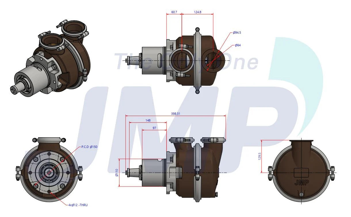 JPR-CT3412 Caterpillar 3412 Seawater Pump (Gilkes Style) 7C3613 Replacement JMP JPR-CT3412