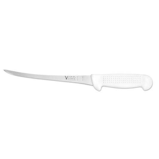 215122115 Victory - 2.5mm x 22cm Stainless Steel Extra Narrow Filleting Knife (White Plastic Handle) | Fishing & Outdoor Knife