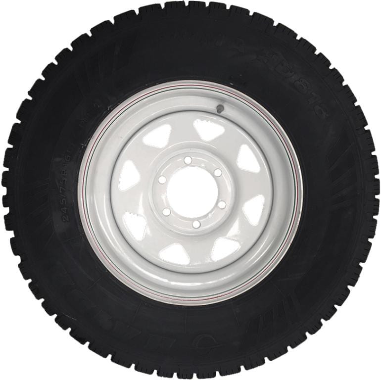 1497 Dunbier 14' Gal 6 Stud L/Cruiser Rim & tyre 195R14C H/D 950kg Mackay A1871