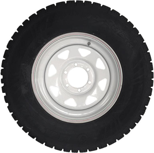 1497 Dunbier 14' Gal 6 Stud L/Cruiser Rim & tyre 195R14C H/D 950kg Mackay A1871