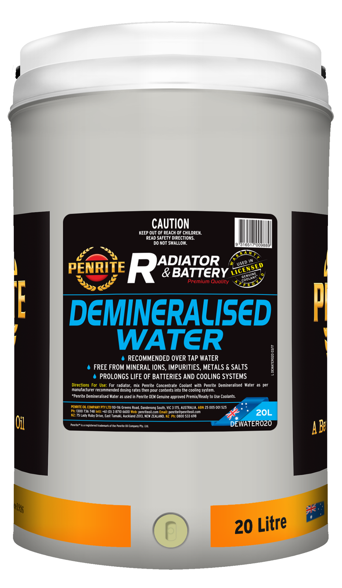 DEWATER020 Penrite Demineralised Water 20L | Genuine Penrite Lubricants