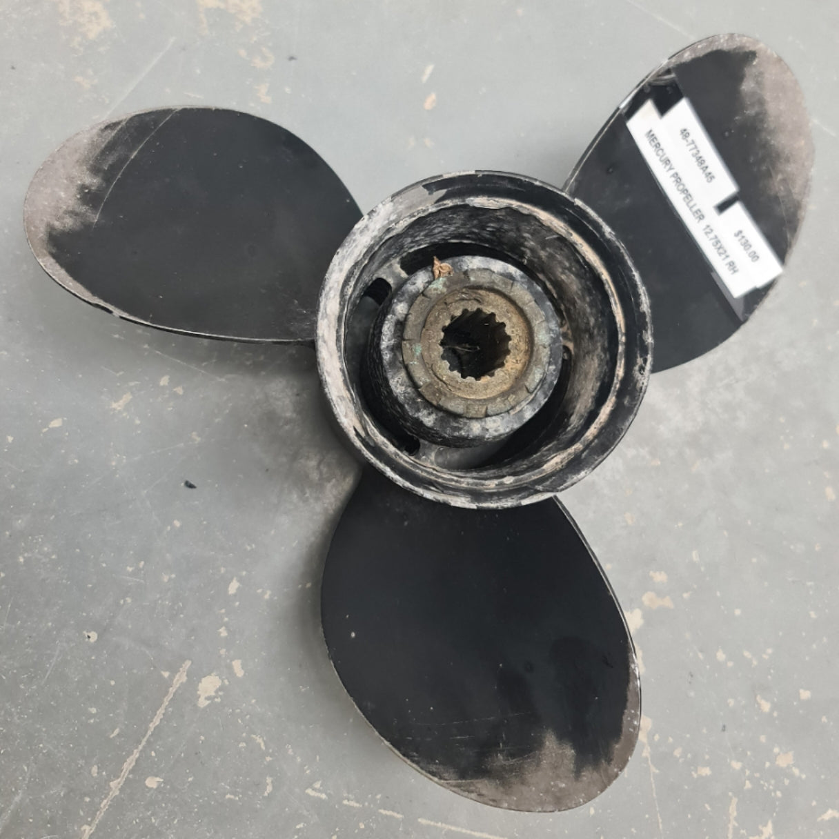 48-77348A45 Mercury Black Max 12 3/4 x 21 Aluminium Propeller – RH 15 Spline | Genuine Used Part