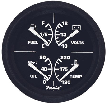 204512 Faria Euro 4" 4 in 1 Gauge (Temp, Fuel, Amps and Oil Pressure) | Genuine Faria Gauge