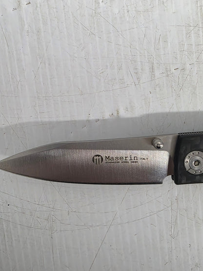 M392CN Maserin 78mm Stainless Steel Folding Knife (Black Carbon Fiber Handle)