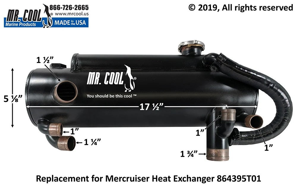 864395T01 Aftermarket Mercruiser 4.3L/5.0L/5.7L/6.2L Heat Exchanger With Hose | Sawley's Select Marine Parts