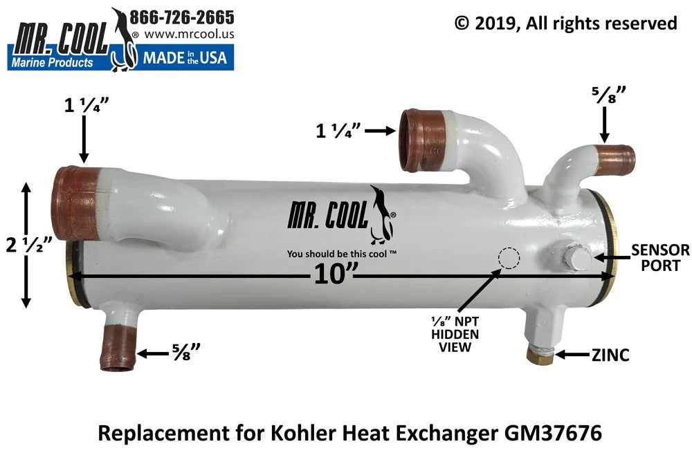 GM37676 Aftermarket Kohler 7EFOZD/8.5EFOZD/9EFOZD Heat Exchanger | Sawley's Select Marine Parts