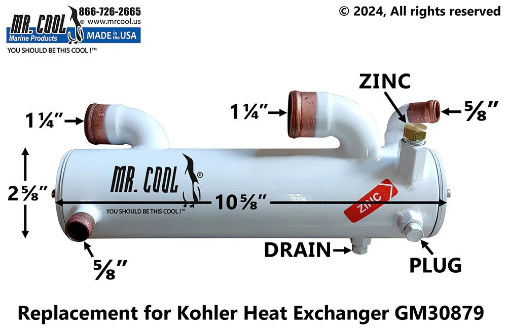359398 Aftermarket Kohler 6.5/8.0 EFOZD Heat Exchanger 30879 | Sawley's Select Marine Parts