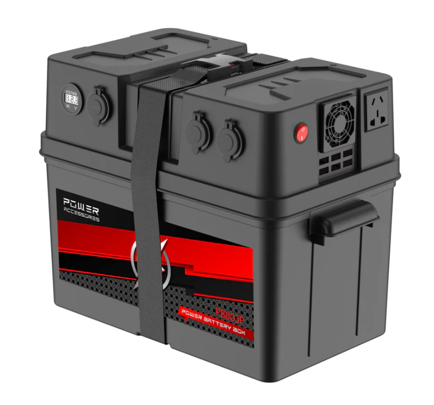 PB003P Power Crank LARGE POWERED BATTERY BOX WITH INVERTER (350X180X200) | Power Accessories