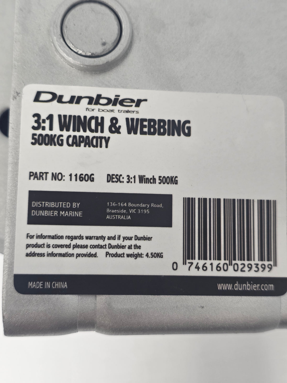 1160G Dunbier 3:1 Winch with Webbing Strap (Dacromet Finish) | Marine Trailer Part - photo 4 of 5