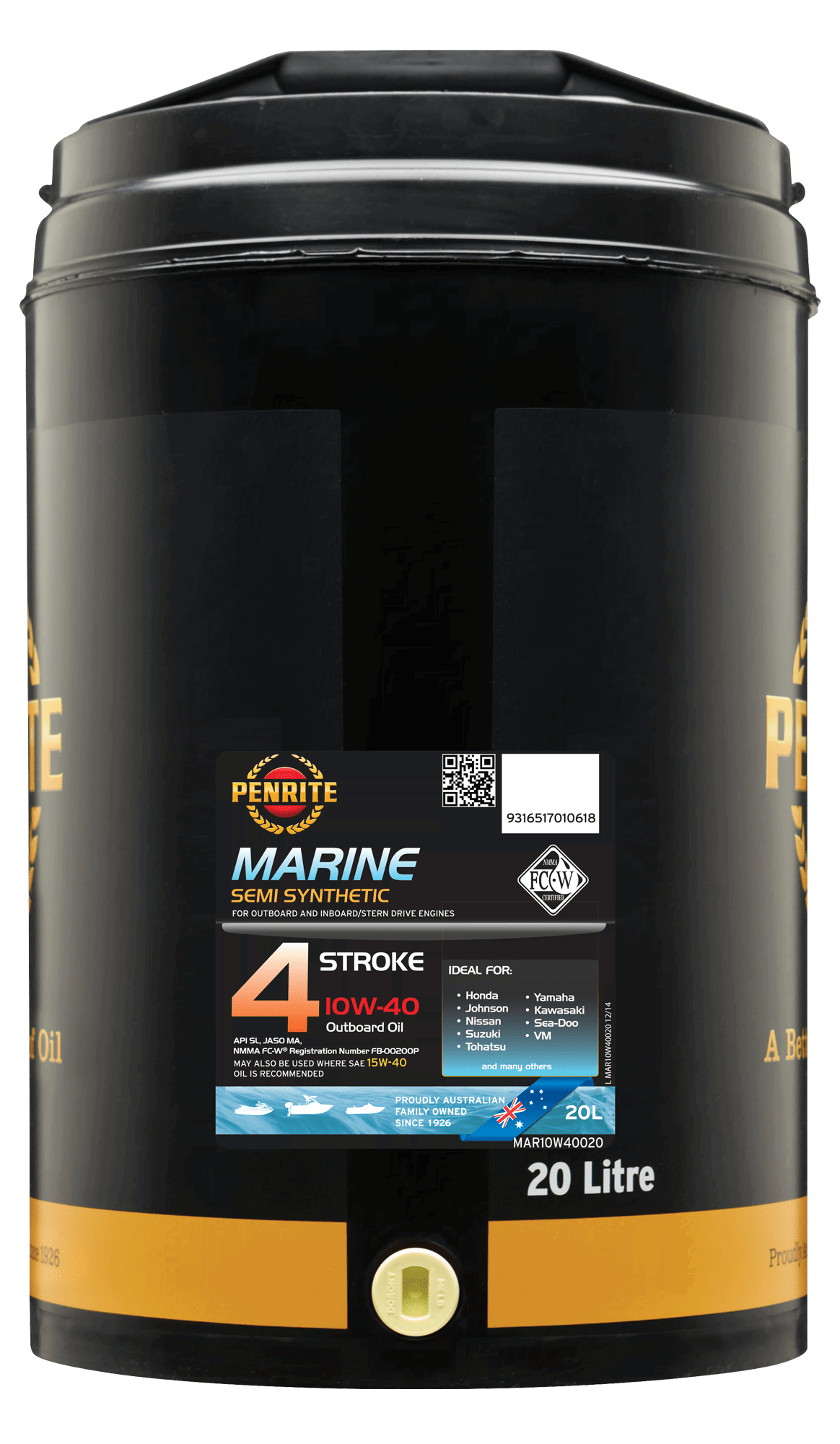 MAR10W40020 Penrite Marine Outboard 4-Stroke 10W-40 (Semi Synthetic) 20L | Genuine Penrite Lubricants