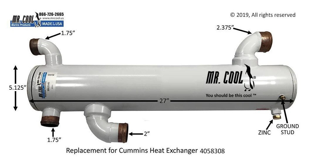 4058308 3912145CN Cummins 6CTA 8.3 & QSM11 Heat Exchanger 4058308 / 3912145CN - 5x27 Replacement Part