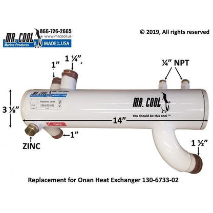 130-6733CN Aftermarket Onan 27 MDKBT/MDKBU Heat Exchanger 130-6733-02 | Sawley's Select Marine Parts