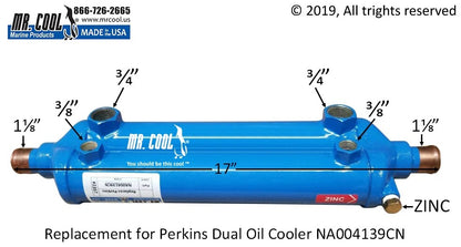 NA004139CN Aftermarket Perkins Dual Oil Cooler 1-1/8 in Water Connections | Sawley's Select Marine Parts