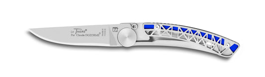 CD.142.33 Claude Dozorme - 9cm Eiffel Series Stainless Steel Pocket Knife (Liner Lock, Blue Mesh Handle)