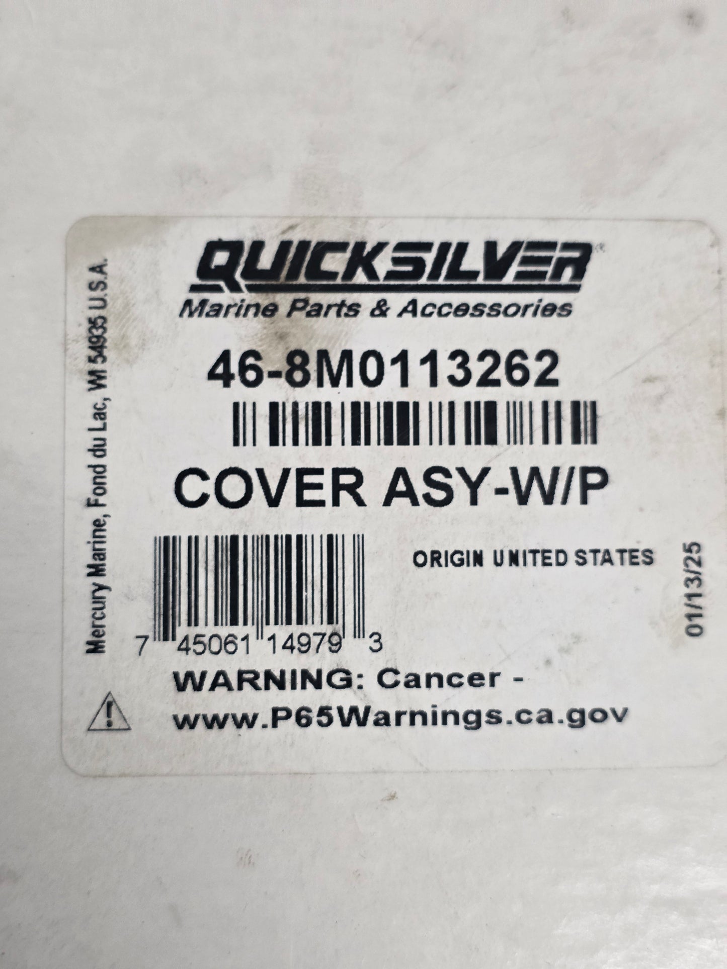 468M0113262 Mercury MerCruiser Cover Asy Water Pump | Genuine Quicksilver OEM Part