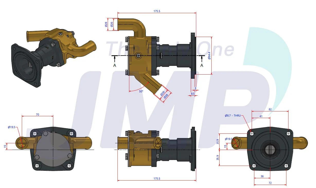 A029U129 Sherwood G1010 Replacement Seawater Pump Onan 132-0356, 132-0414, 132-0413, 132-0350 / Cummins A029U129