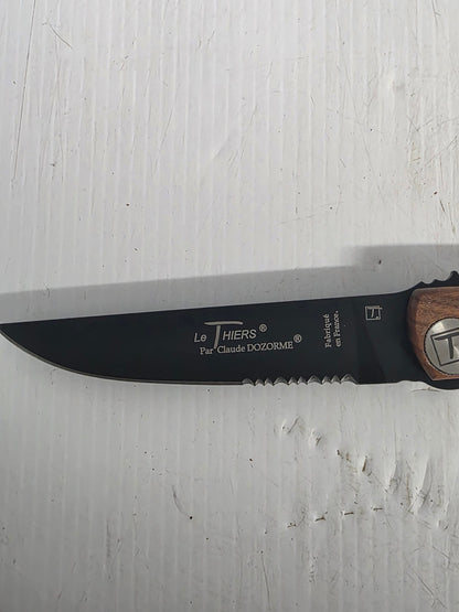 CD.129.55N Claude Dozorme  9.5cm Black Stainless Steel Pocket Knife (Rosewood Handle & Corkscrew)