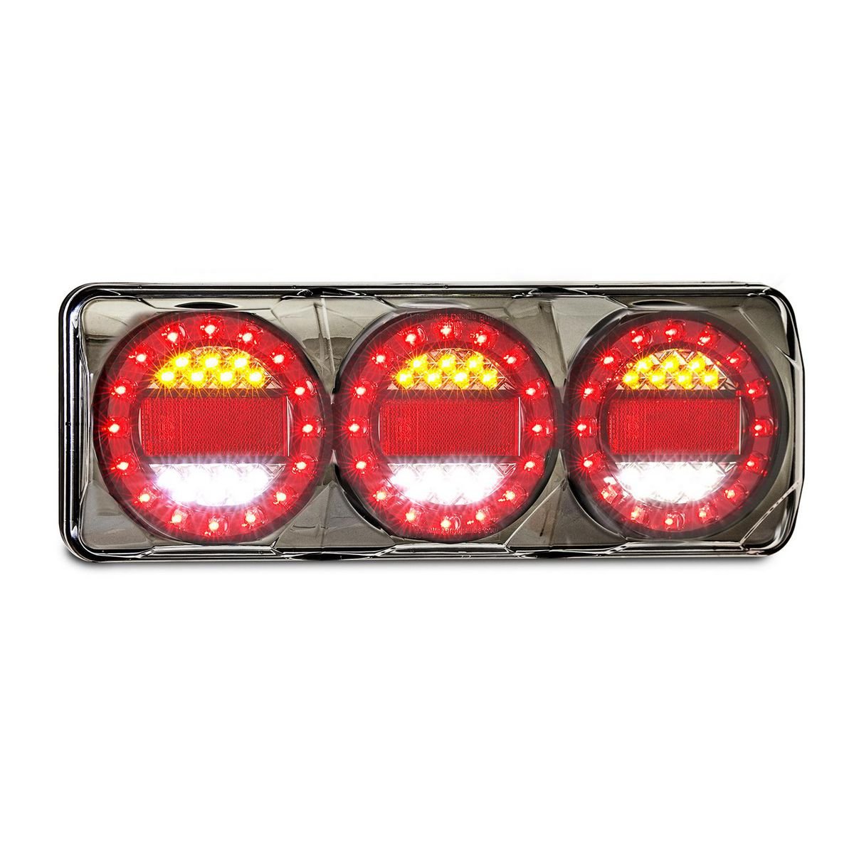 LED Autolamps 12/24V Stop/Tail/Indicator/Reverse/Reflector 3 Lamp Combination Black Chrome - MAXILAMPC3XRW - SOLD INDIVIDUALLY