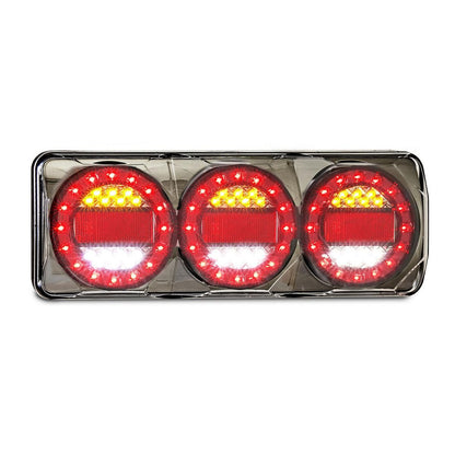 LED Autolamps 12/24V Stop/Tail/Indicator/Reverse/Reflector 3 Lamp Combination Black Chrome - MAXILAMPC3XRW - SOLD INDIVIDUALLY