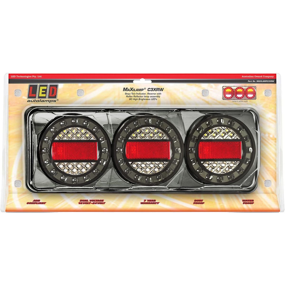 LED Autolamps 12/24V Stop/Tail/Indicator/Reverse/Reflector 3 Lamp Combination Black Chrome - MAXILAMPC3XRW - SOLD INDIVIDUALLY