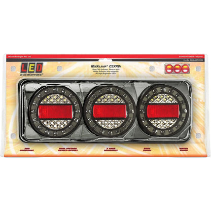 LED Autolamps 12/24V Stop/Tail/Indicator/Reverse/Reflector 3 Lamp Combination Black Chrome - MAXILAMPC3XRW - SOLD INDIVIDUALLY